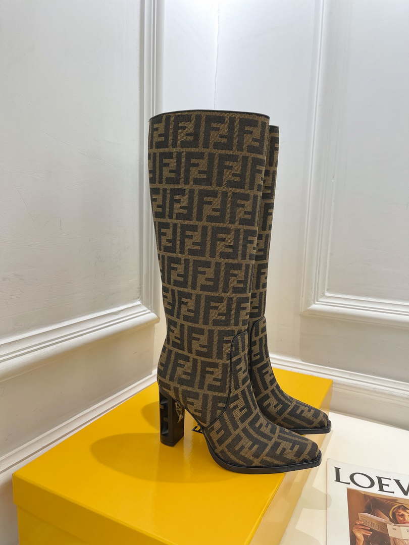 Fendi Women Shoes 8W8348AKXOF1GAA Cut High-heeled blue FF chenille boots 191946