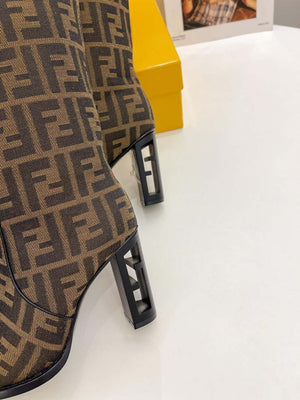 Fendi Women Shoes 8W8348AKXOF1GAA Cut High-heeled blue FF chenille boots 191946 - 35 - View 8