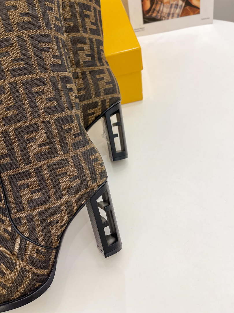 Fendi Women Shoes 8W8348AKXOF1GAA Cut High-heeled blue FF chenille boots 191946