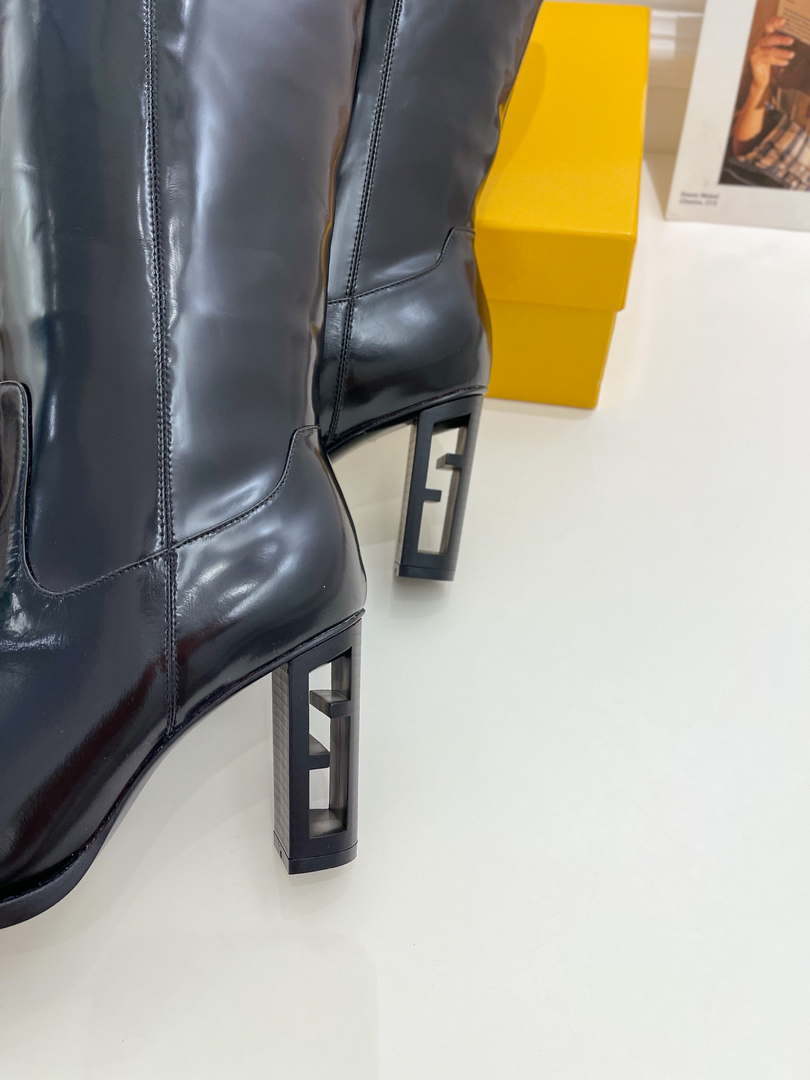Fendi Women Shoes 8W8348AKXOF1GAA Cut High-heeled blue FF chenille boots 191948
