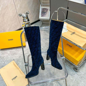 Fendi Women Shoes 8W8348AKXOF1GAA Cut High-heeled blue FF chenille boots 192523 - 35 - View 5