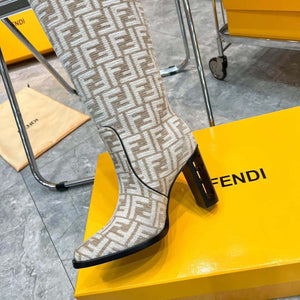 Fendi Women Shoes 8W8348AKXOF1GAA Cut High-heeled blue FF chenille boots 192524 - 35 - View 5