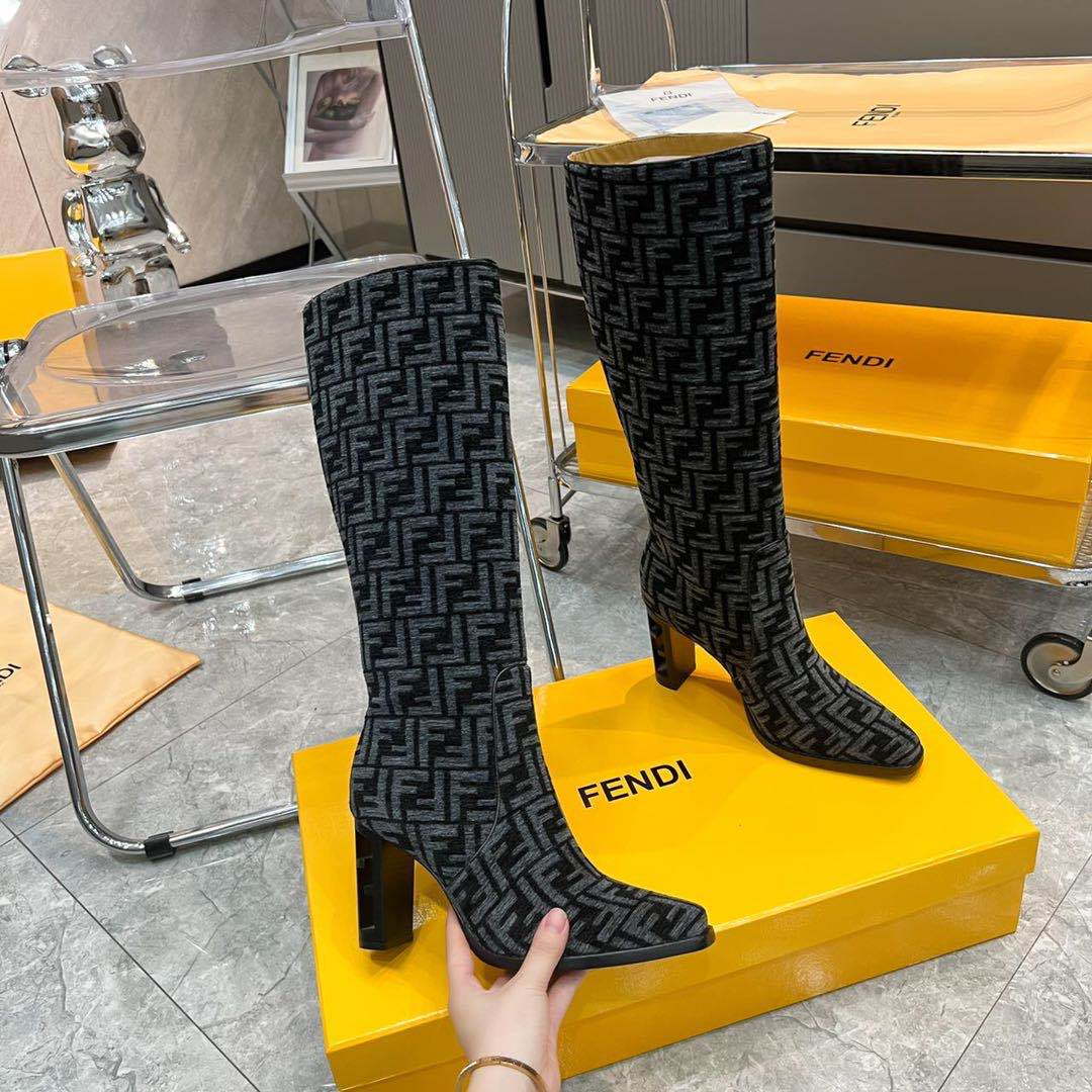 Fendi Women Shoes 8W8348AKXOF1GAA Cut High-heeled blue FF chenille boots 192526 - 35 - View 5