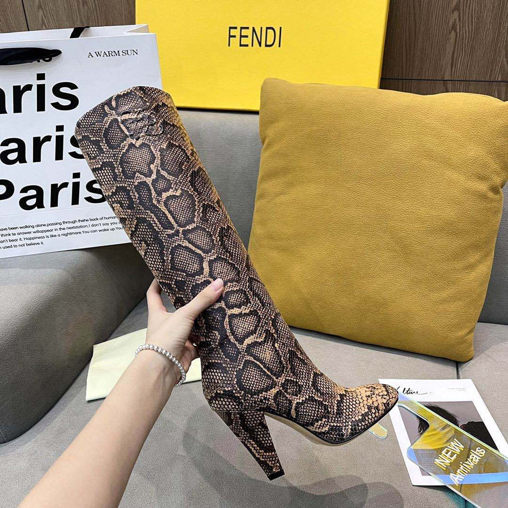 Fendi Women Shoes Cut Multicolor leather high-heeled boots 192489