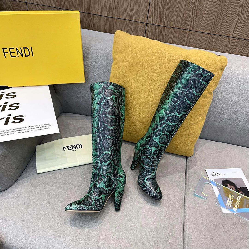 Fendi Women Shoes Cut Multicolor leather high-heeled boots 192492