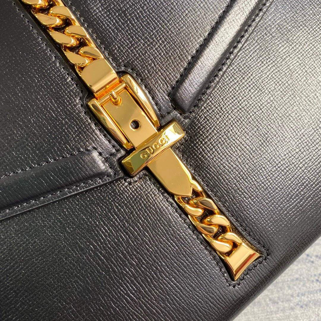 Gucci 602781 Sylvie 1969 Snakeskin Small Top Handle Bag Black - luxibagsmall