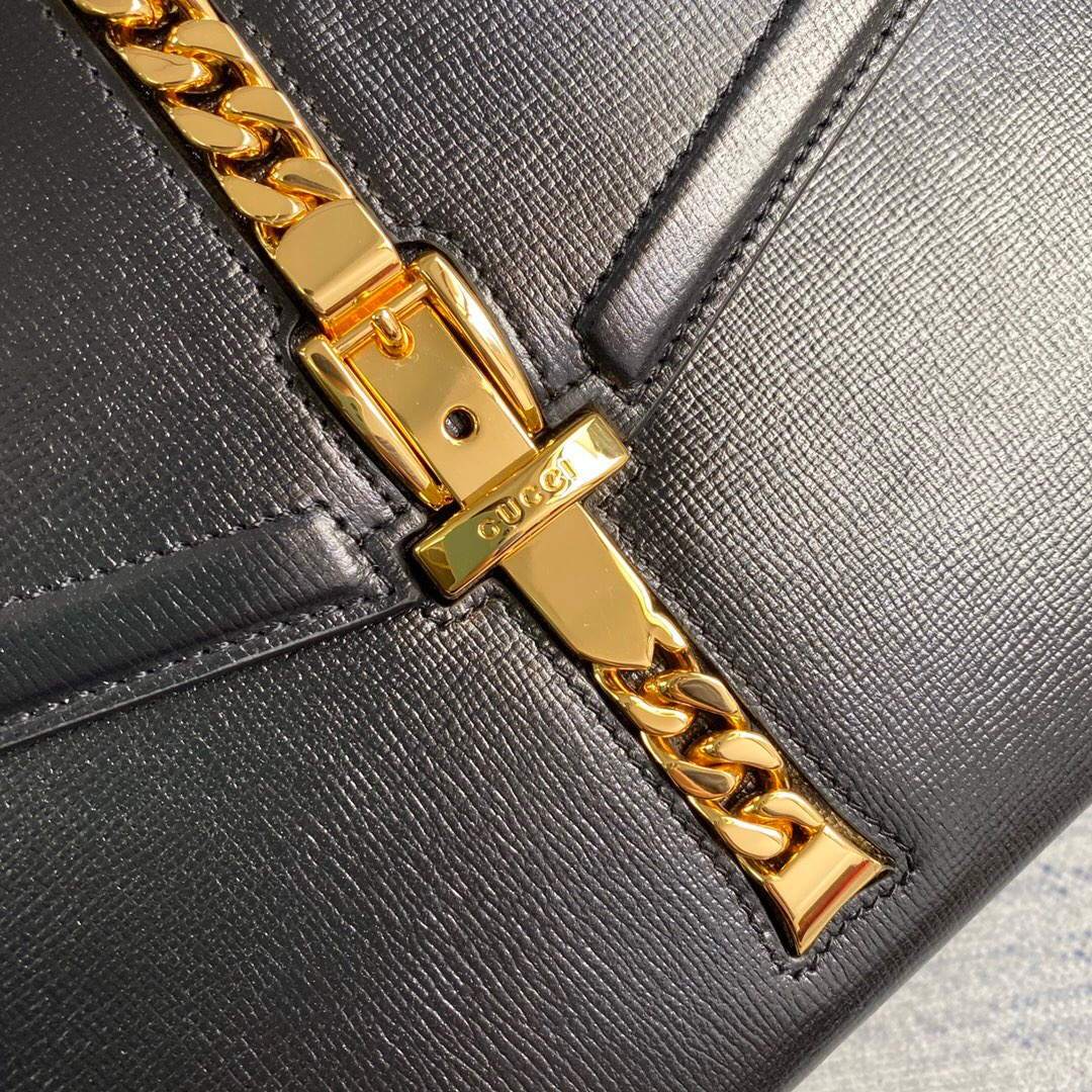 Gucci 602781 Sylvie 1969 Snakeskin Small Top Handle Bag Black - luxibagsmall
