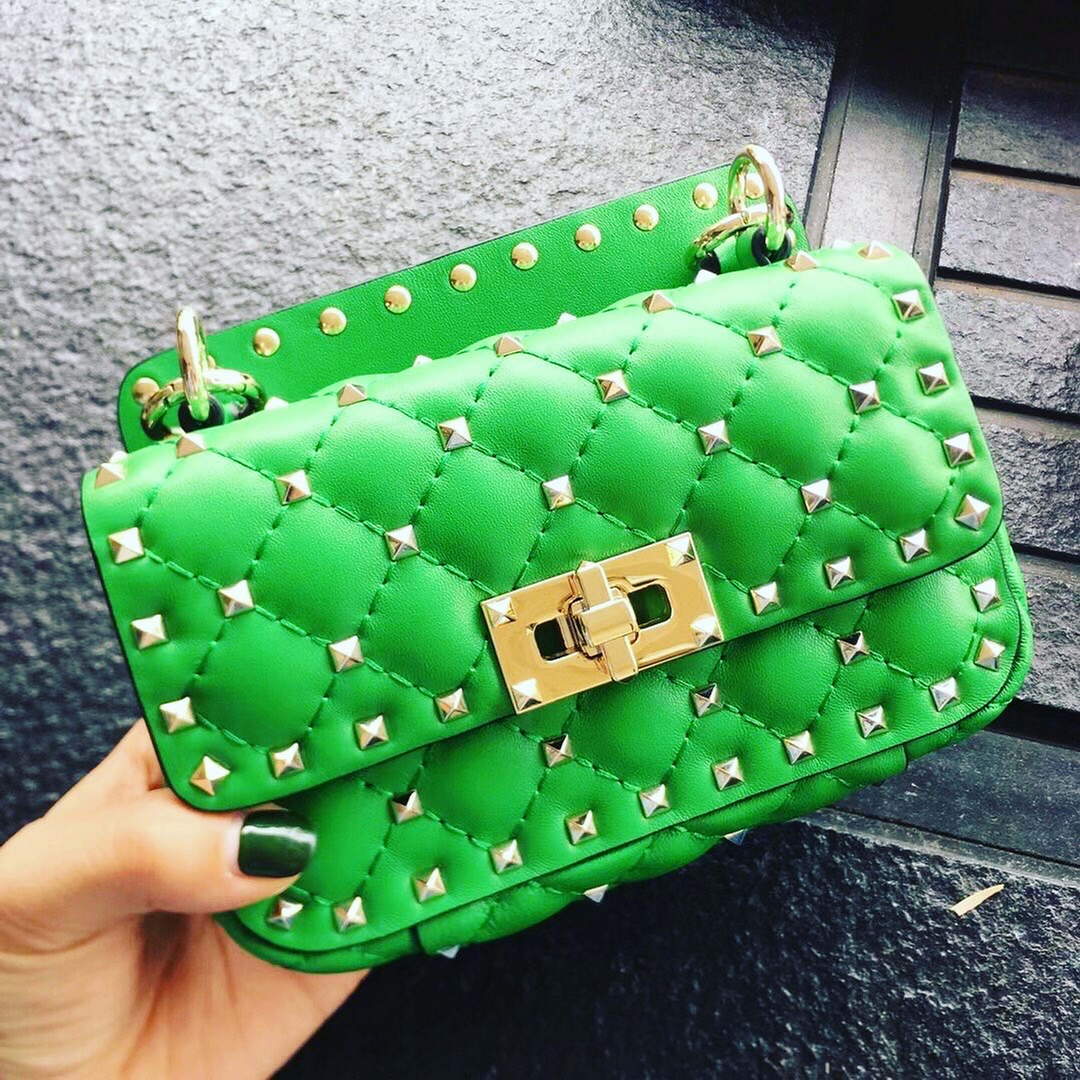 Valentino XW2B0123 Small Rockstud Spike Nappa Leather Bag Green - Default Title - View 2