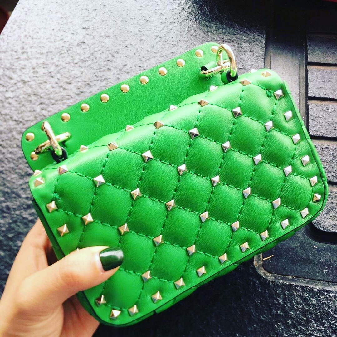 Valentino XW2B0123 Small Rockstud Spike Nappa Leather Bag Green