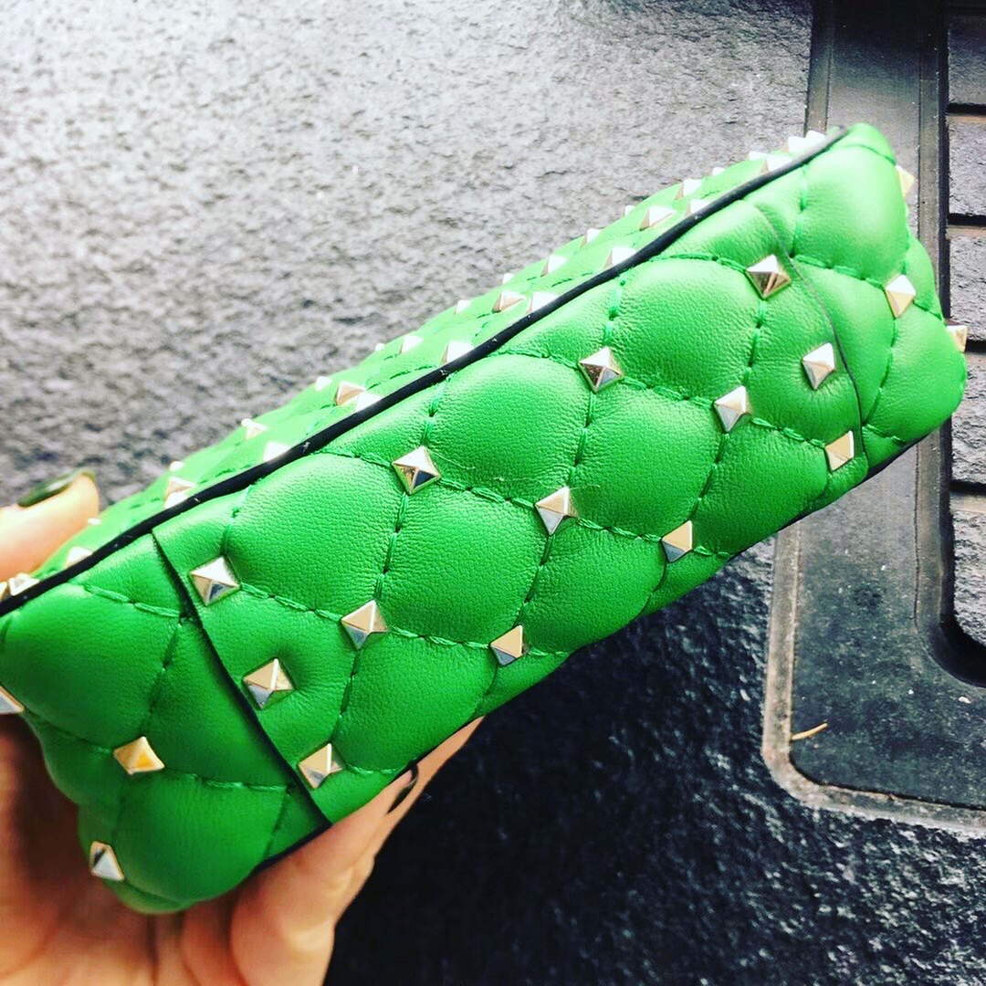 Valentino XW2B0123 Small Rockstud Spike Nappa Leather Bag Green