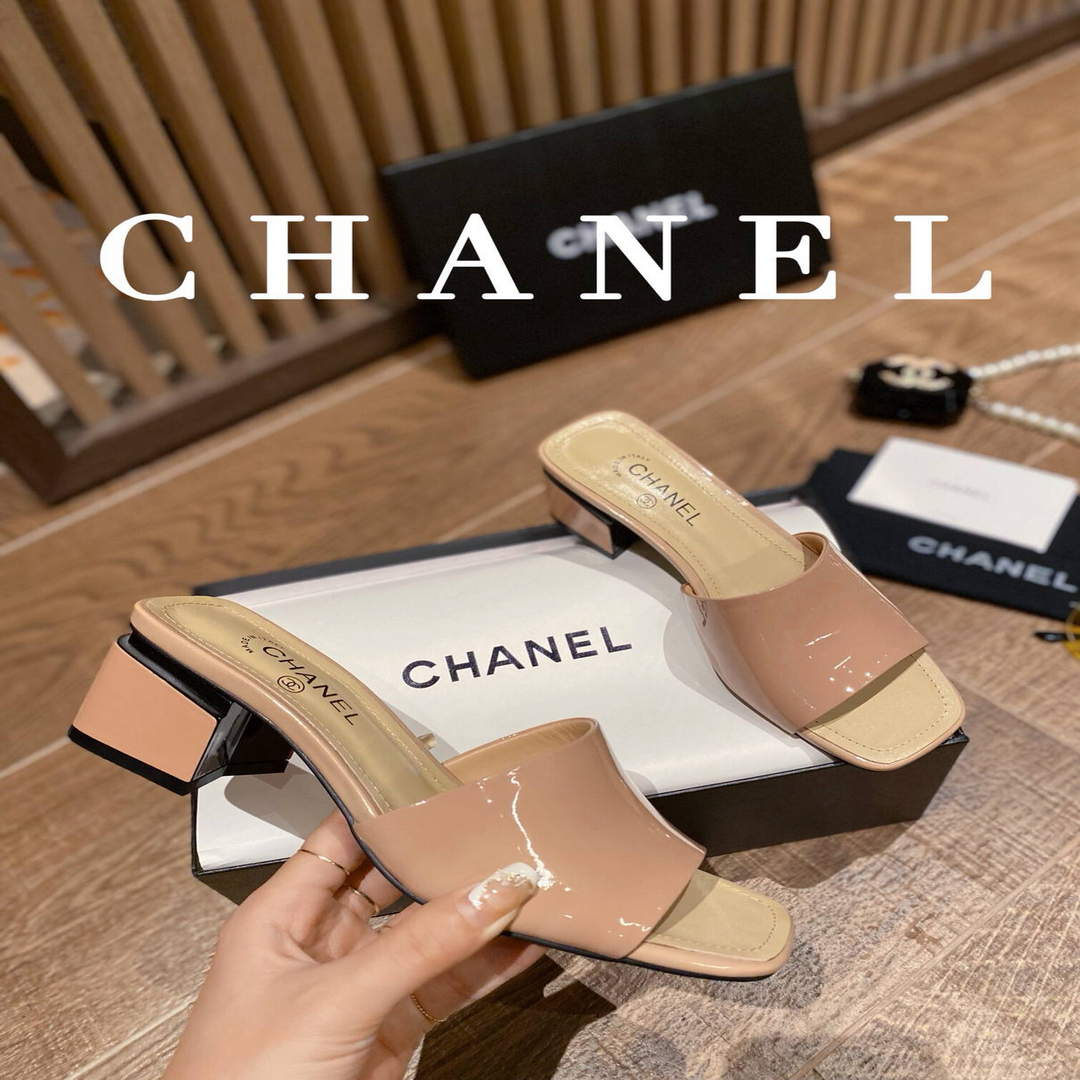 Chanel Women's Sandals Chanel Slippers Lambskin Heel 45mm C90178