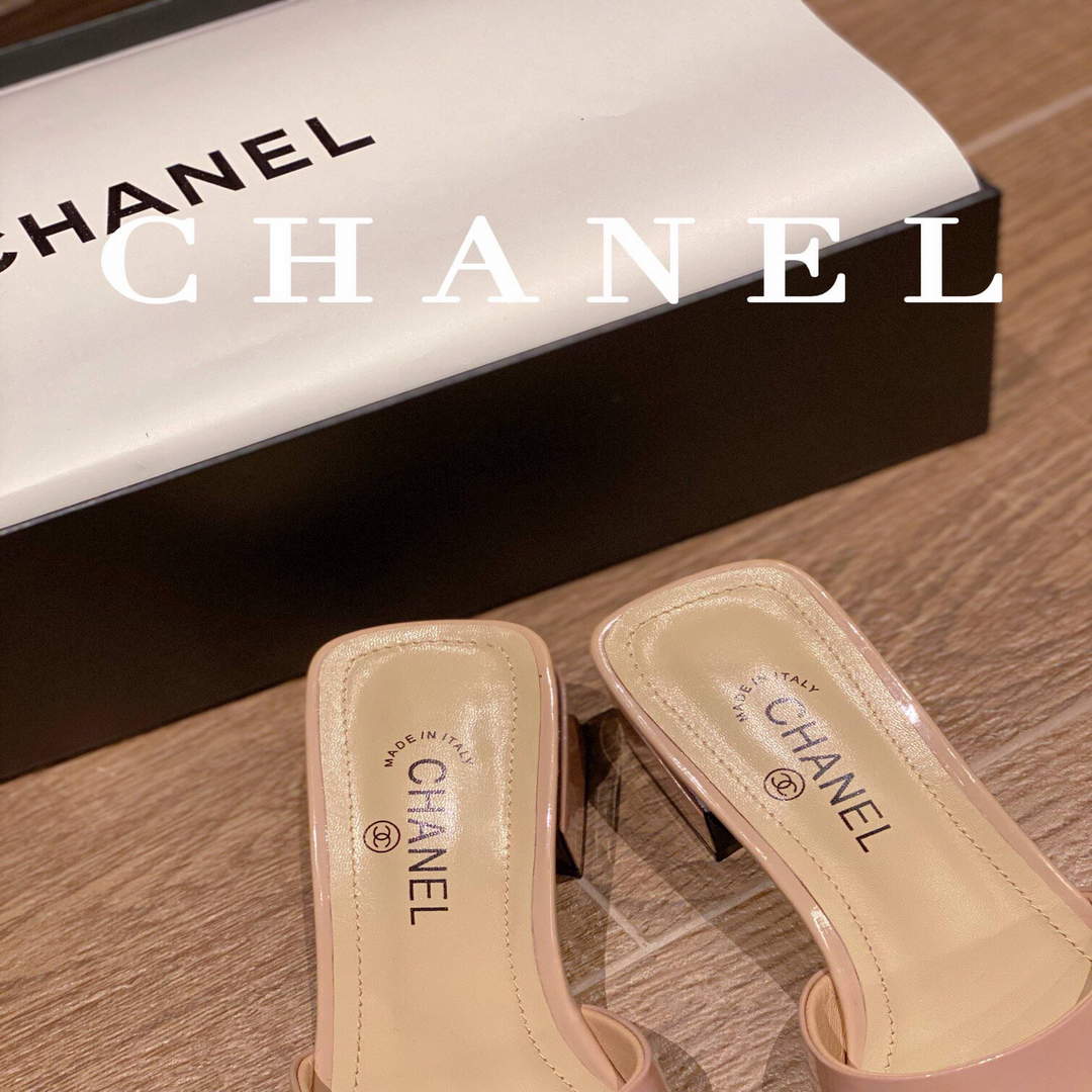 Chanel Women's Sandals Chanel Slippers Lambskin Heel 45mm C90178
