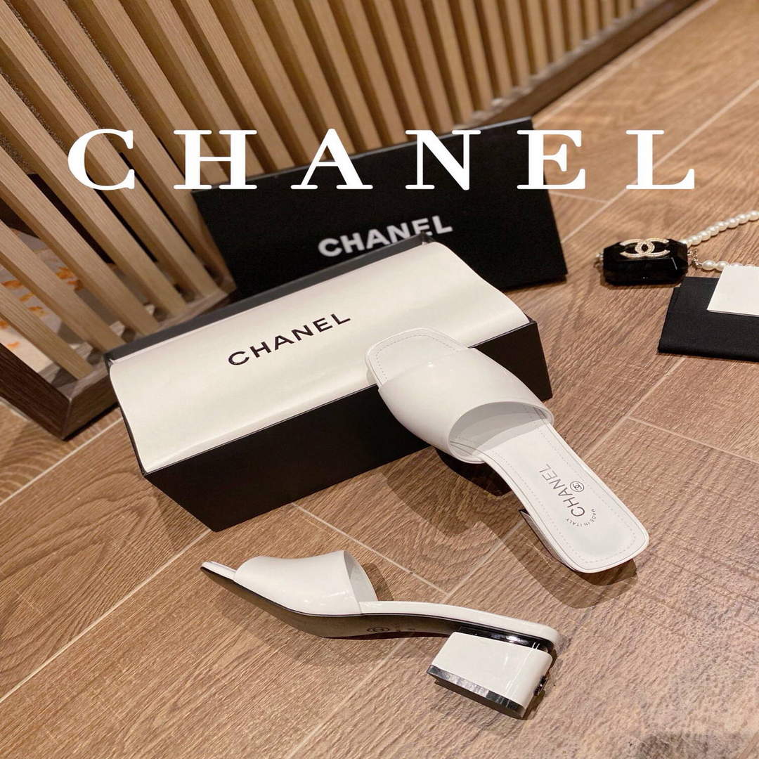 Chanel Women's Sandals Chanel Slippers Lambskin Heel 45mm C90179