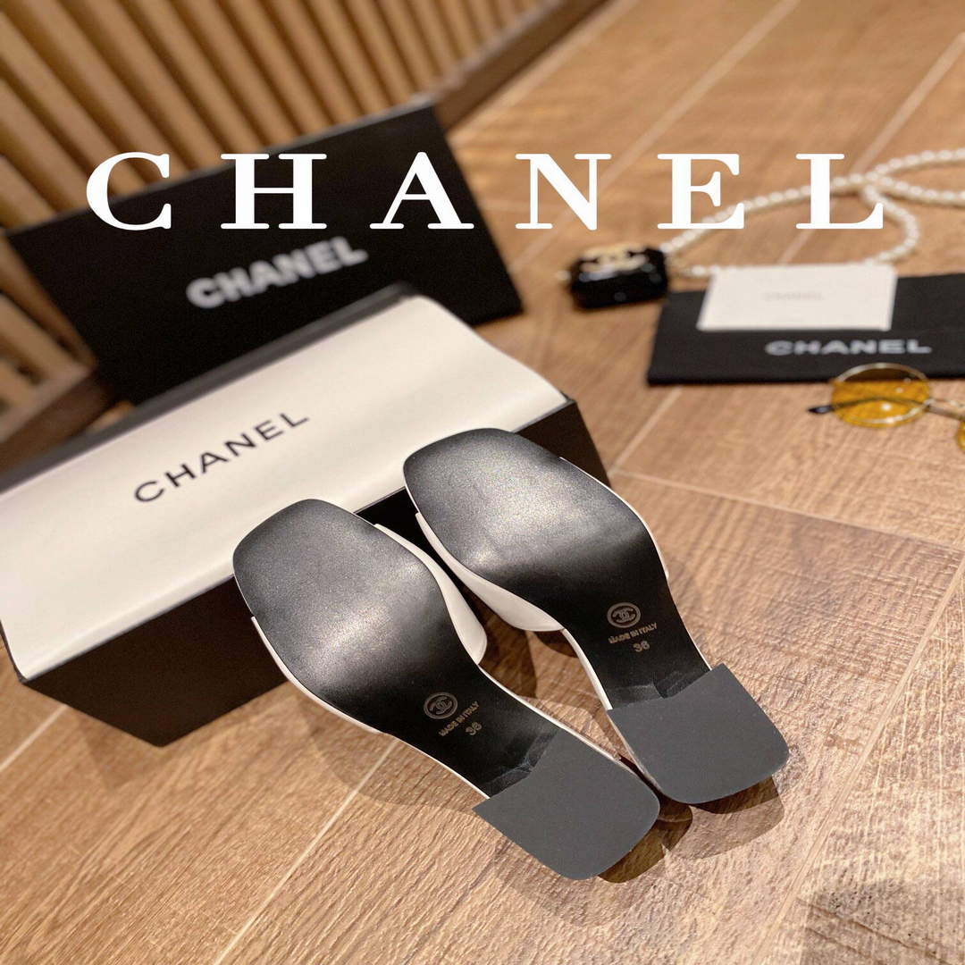 Chanel Women's Sandals Chanel Slippers Lambskin Heel 45mm C90179