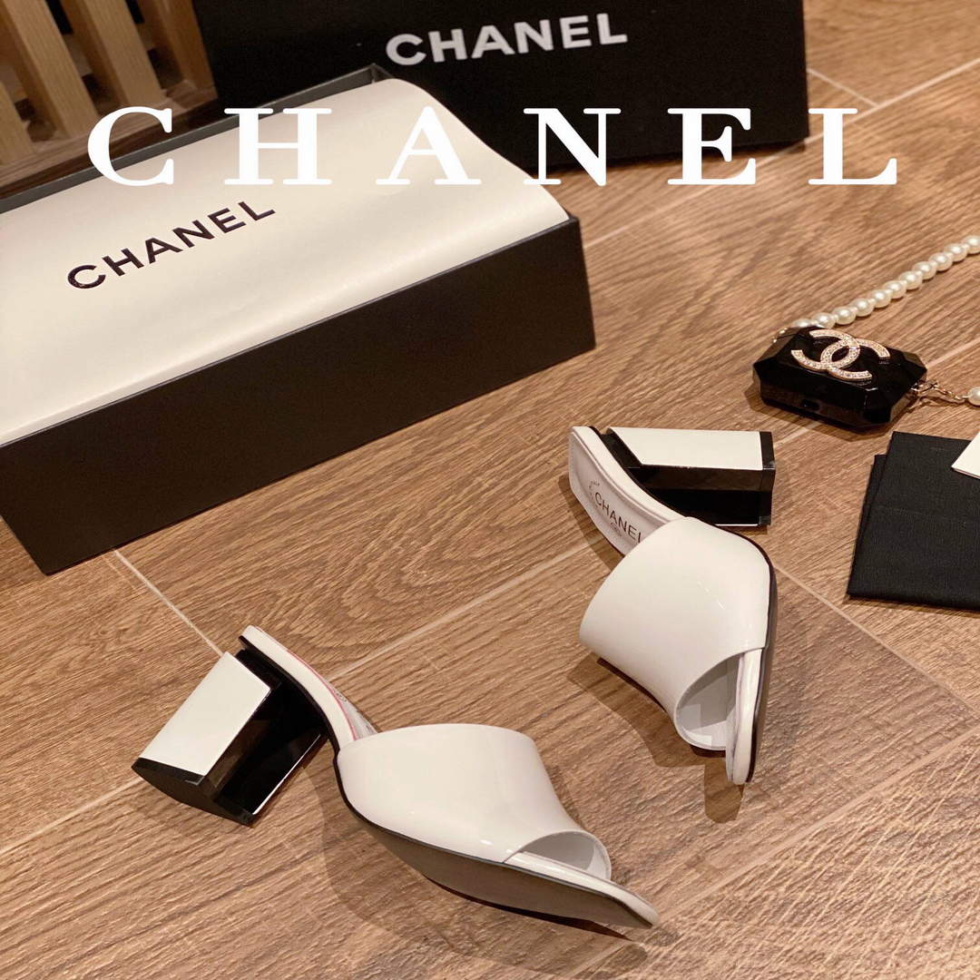 Chanel Women's Sandals Chanel Slippers Lambskin Heel 85mm C90171