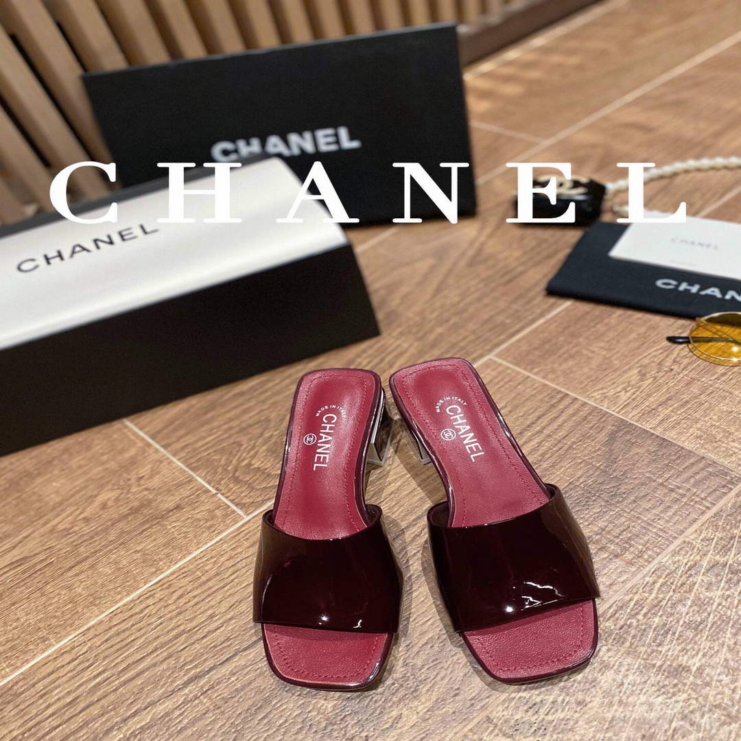 Chanel Women's Sandals Chanel Slippers Lambskin Heel 45mm C90180