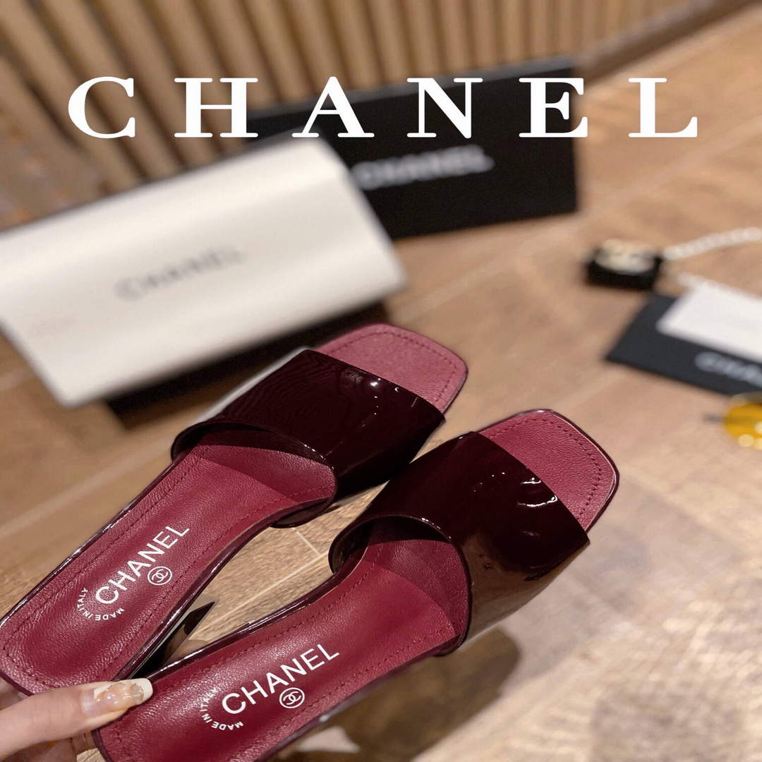 Chanel Women's Sandals Chanel Slippers Lambskin Heel 45mm C90180