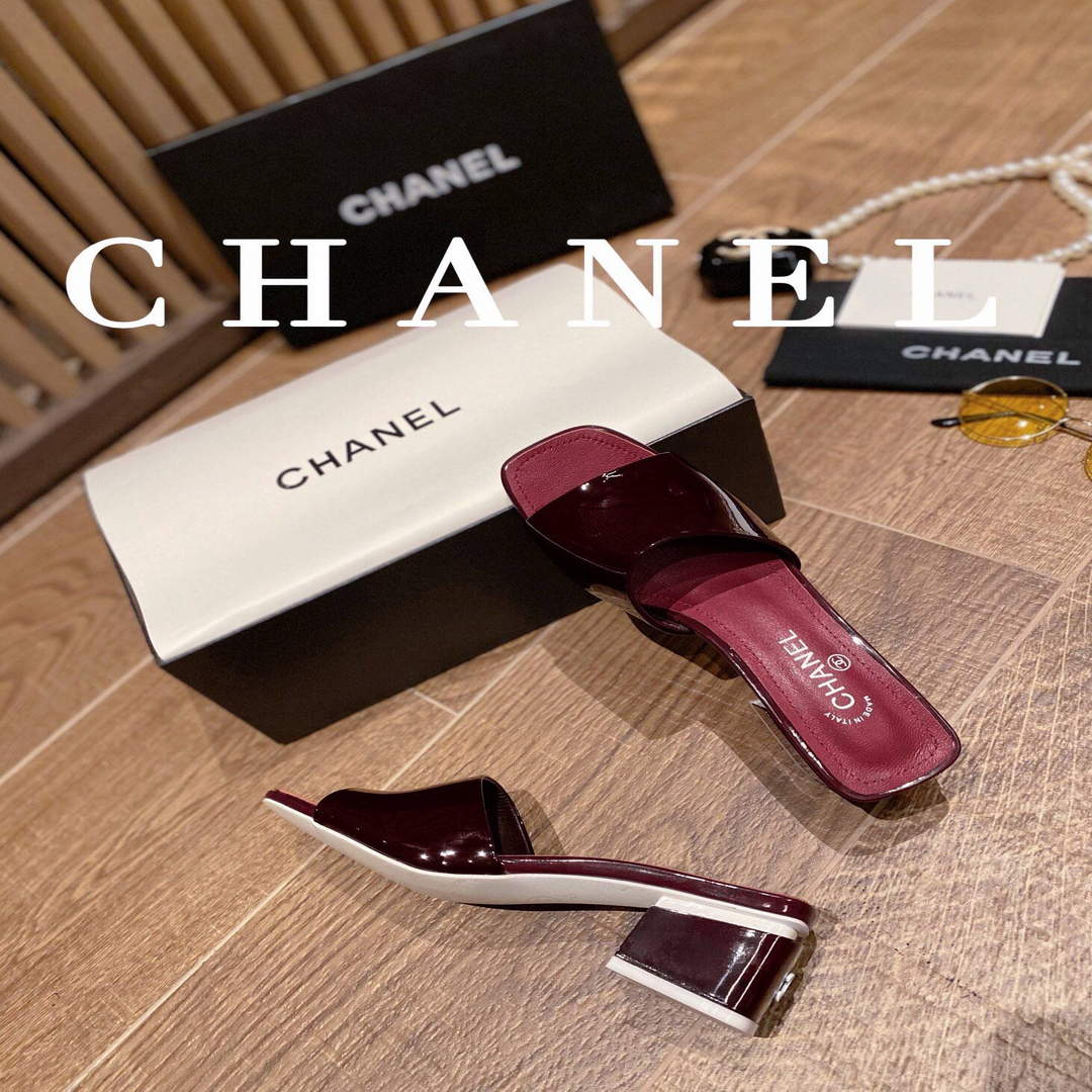 Chanel Women's Sandals Chanel Slippers Lambskin Heel 45mm C90180