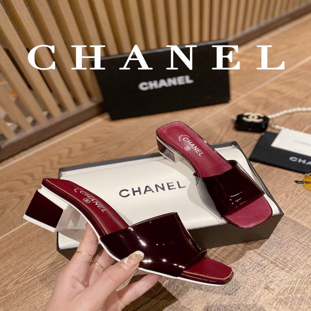 Chanel Women's Sandals Chanel Slippers Lambskin Heel 45mm C90180