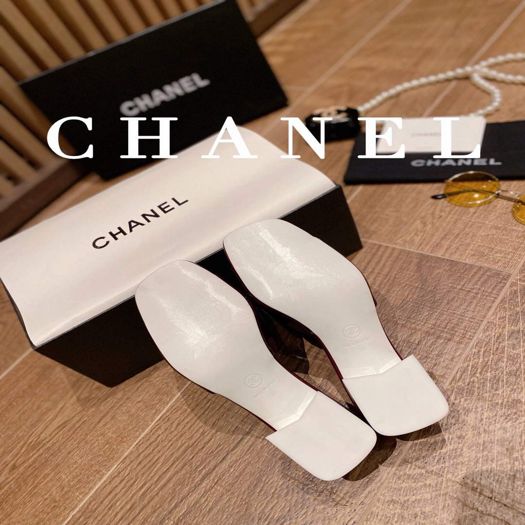 Chanel Women's Sandals Chanel Slippers Lambskin Heel 45mm C90180