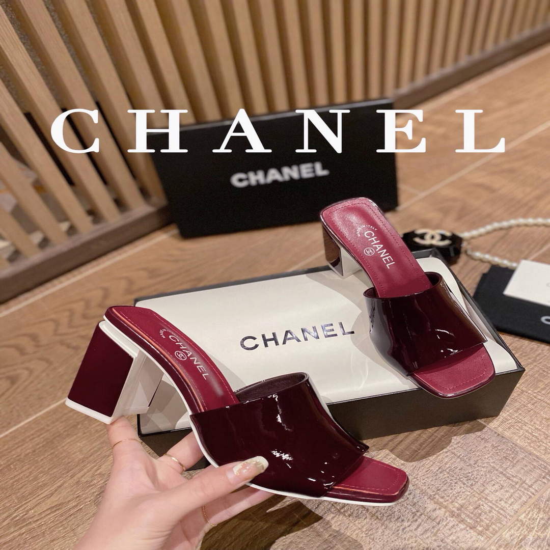 Chanel Women's Sandals Chanel Slippers Lambskin Heel 85mm C90172