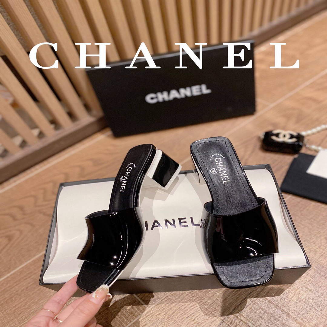Chanel Women's Sandals Chanel Slippers Lambskin Heel 45mm C90181