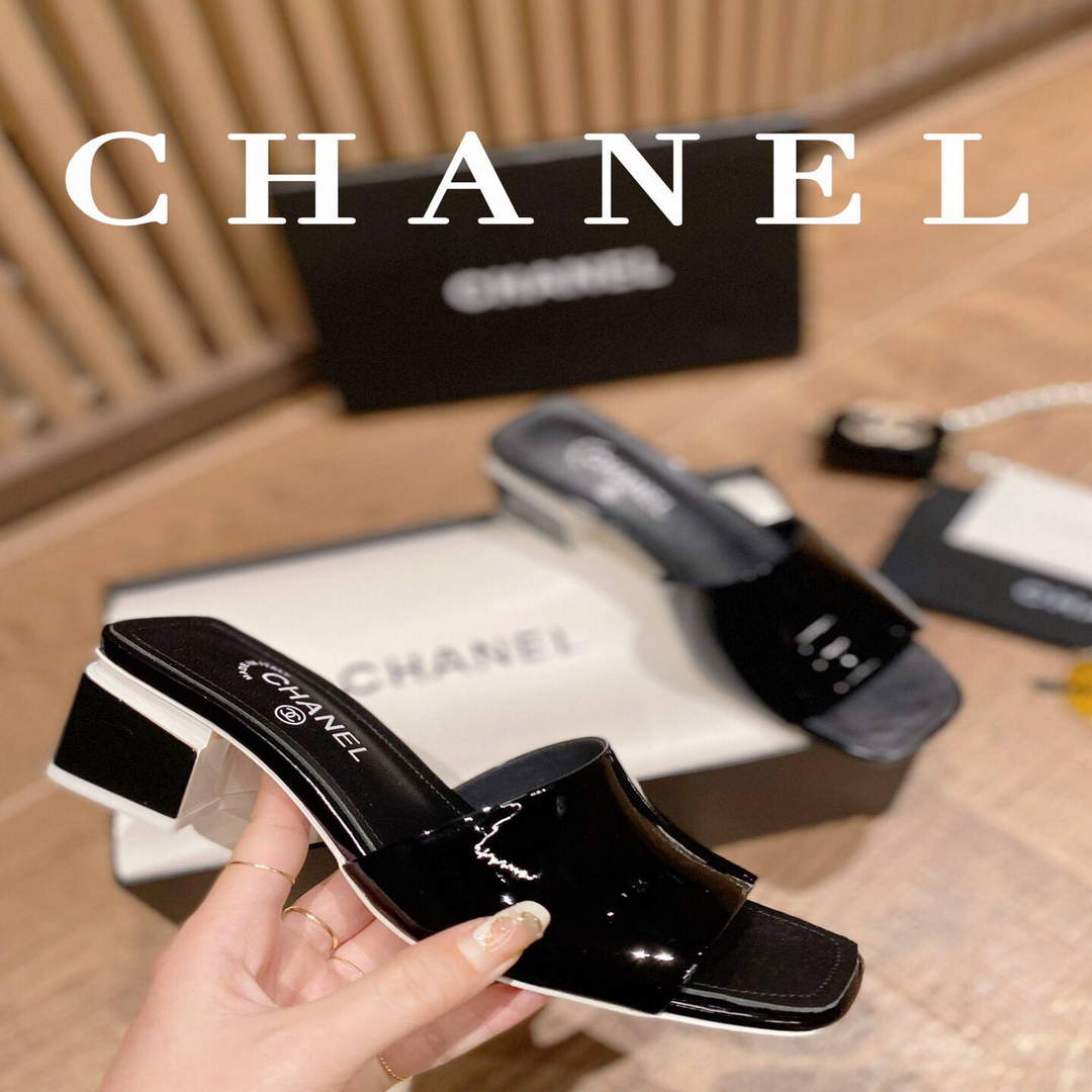Chanel Women's Sandals Chanel Slippers Lambskin Heel 45mm C90181