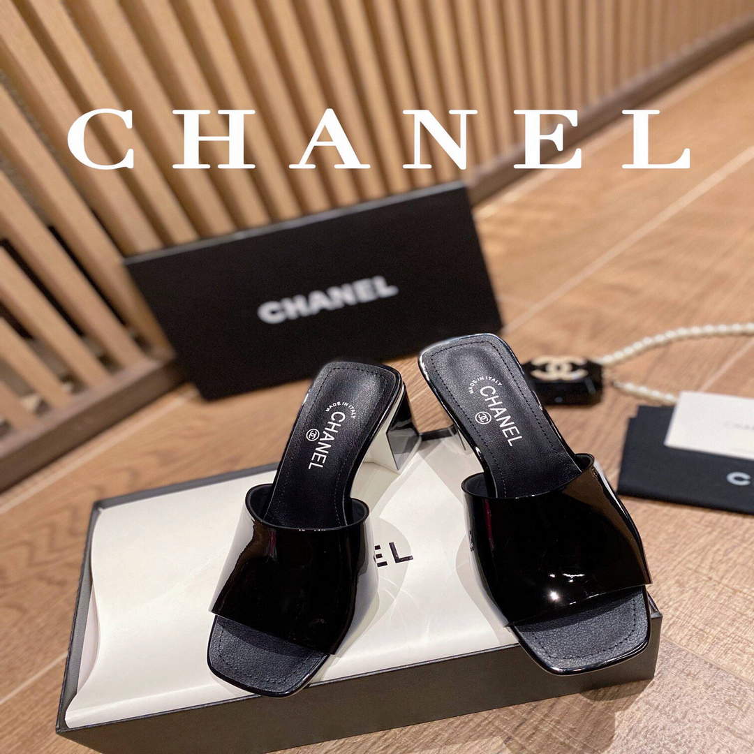 Chanel Women's Sandals Chanel Slippers Lambskin Heel 85mm C90173
