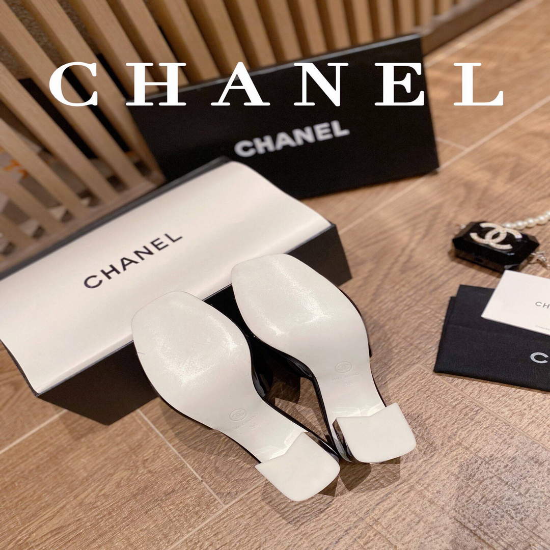 Chanel Women's Sandals Chanel Slippers Lambskin Heel 85mm C90173