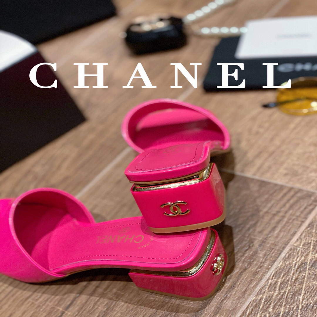 Chanel Women's Sandals Chanel Slippers Lambskin Heel 45mm C90177