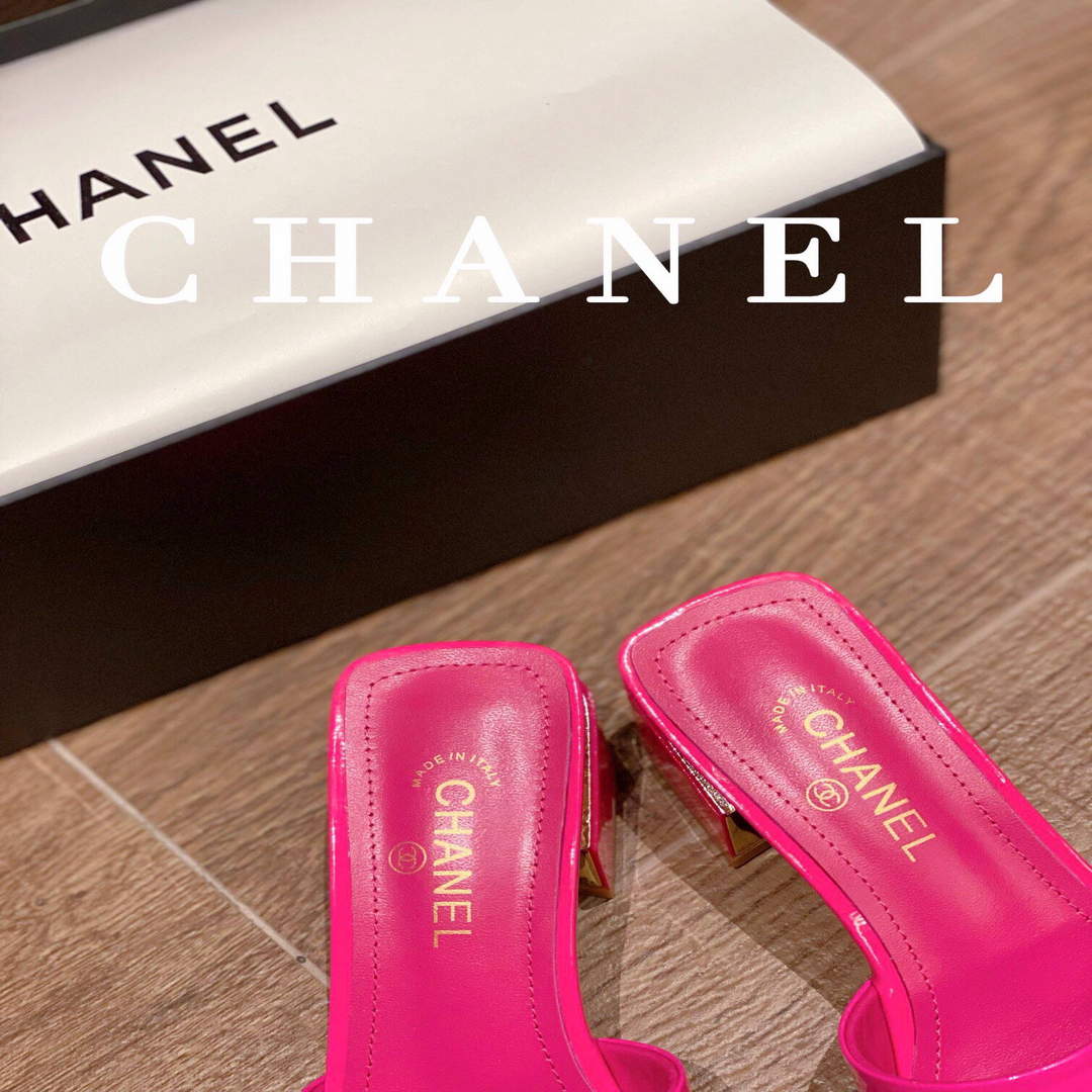 Chanel Women's Sandals Chanel Slippers Lambskin Heel 45mm C90177