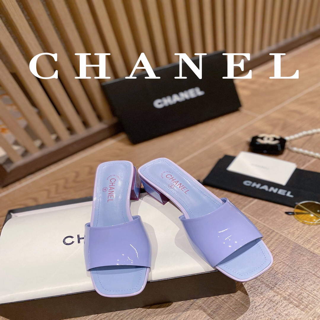 Chanel Women's Sandals Chanel Slippers Lambskin Heel 45mm C90176
