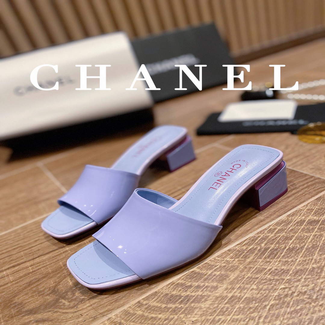 Chanel Women's Sandals Chanel Slippers Lambskin Heel 45mm C90176 - 35 - View 1