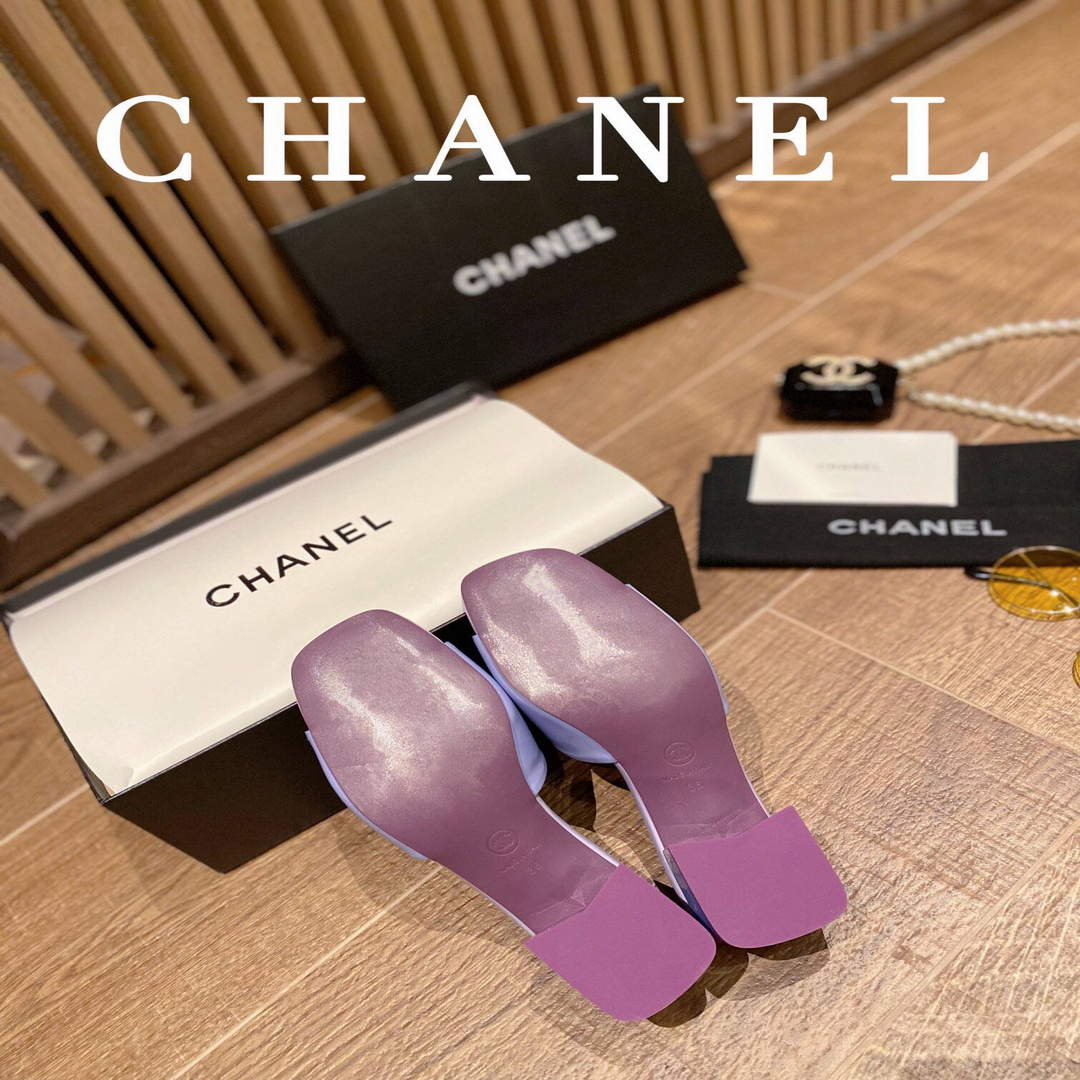 Chanel Women's Sandals Chanel Slippers Lambskin Heel 45mm C90176
