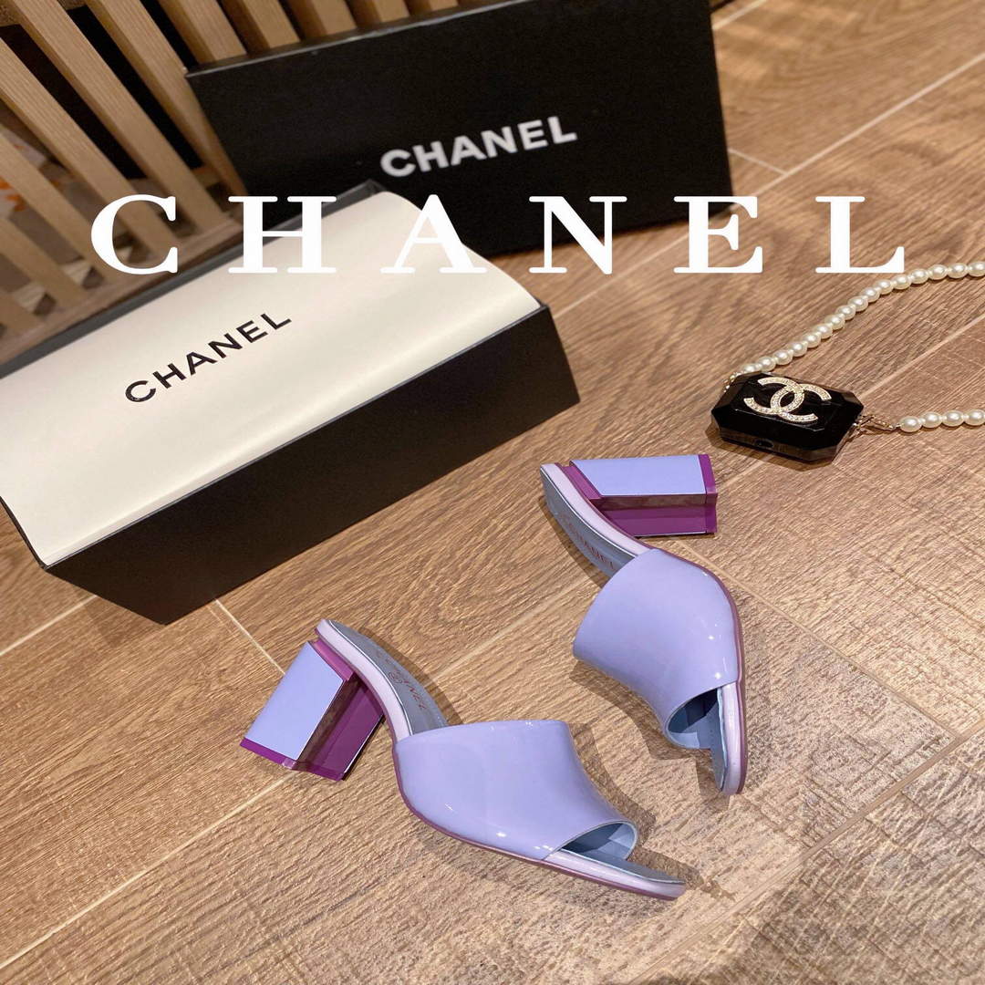 Chanel Women's Sandals Chanel Slippers Lambskin Heel 85mm C90175