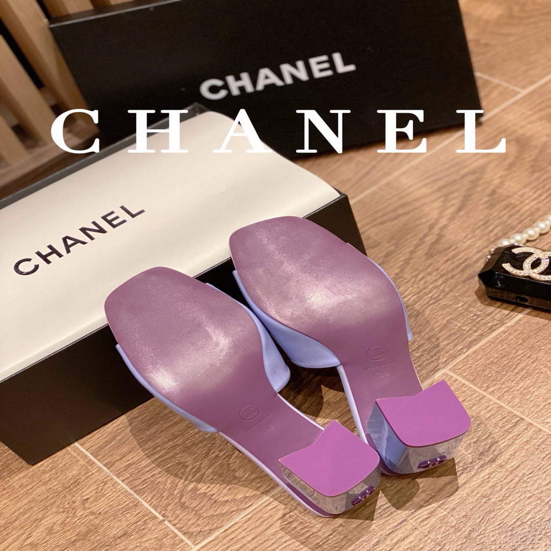 Chanel Women's Sandals Chanel Slippers Lambskin Heel 85mm C90175