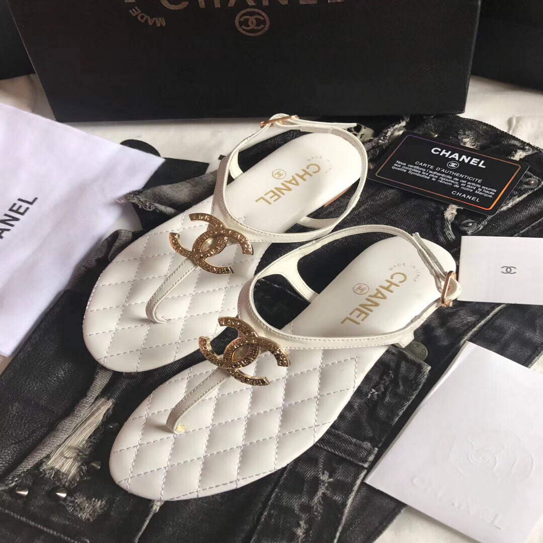 Chanel Women's Sandals Chanel Slippers Lambskin C90182