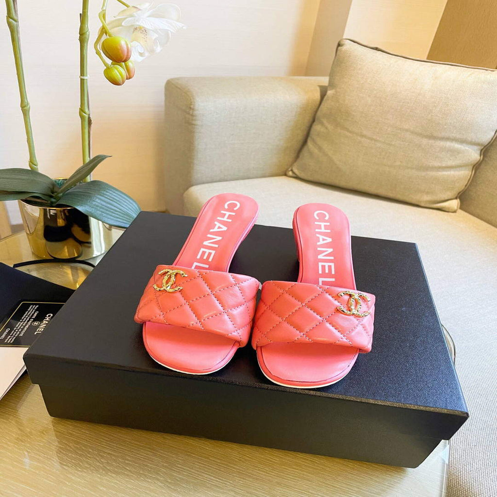 Chanel Women's Sandals Chanel Slippers Lambskin Heel 70mm C90183