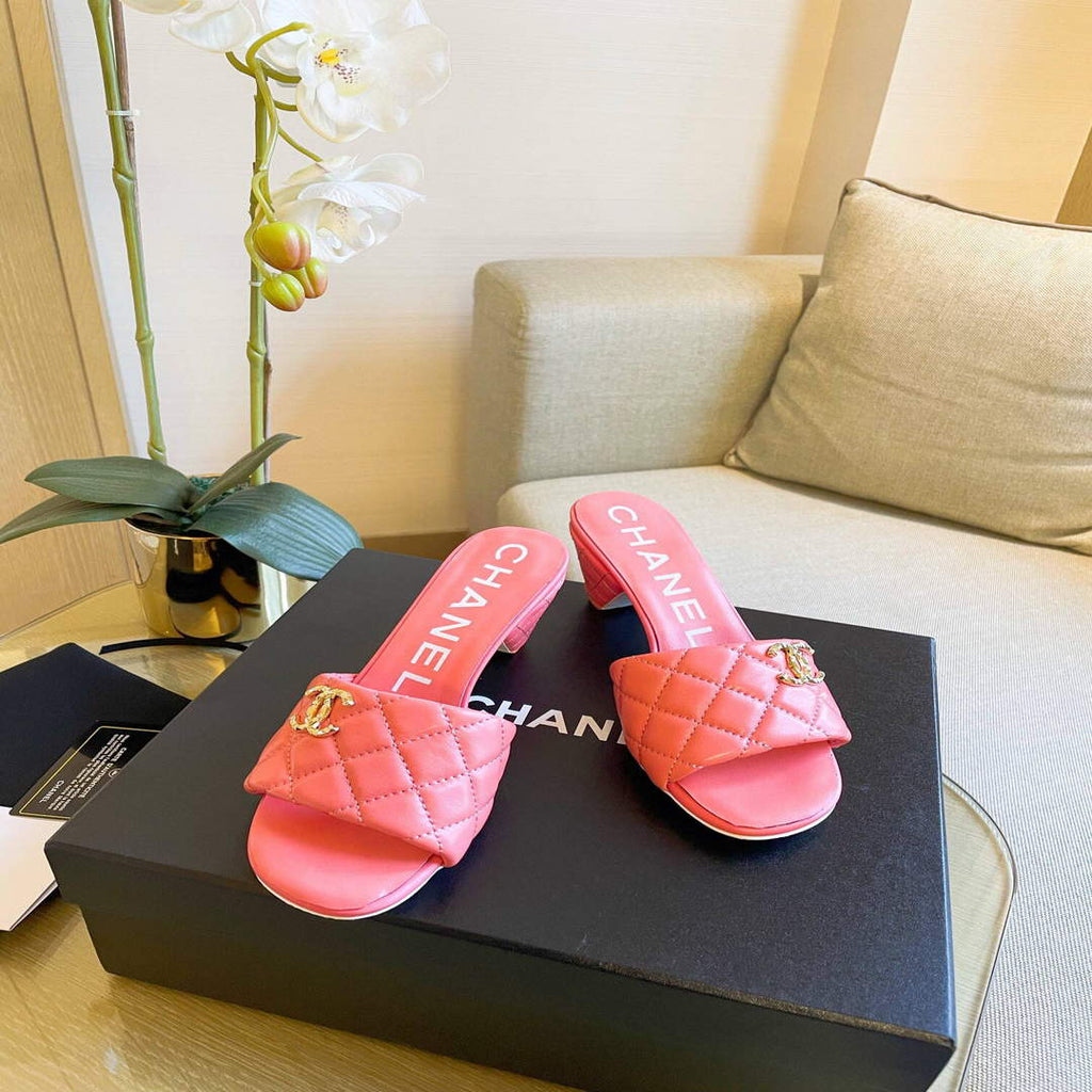 Chanel Women's Sandals Chanel Slippers Lambskin Heel 70mm C90183