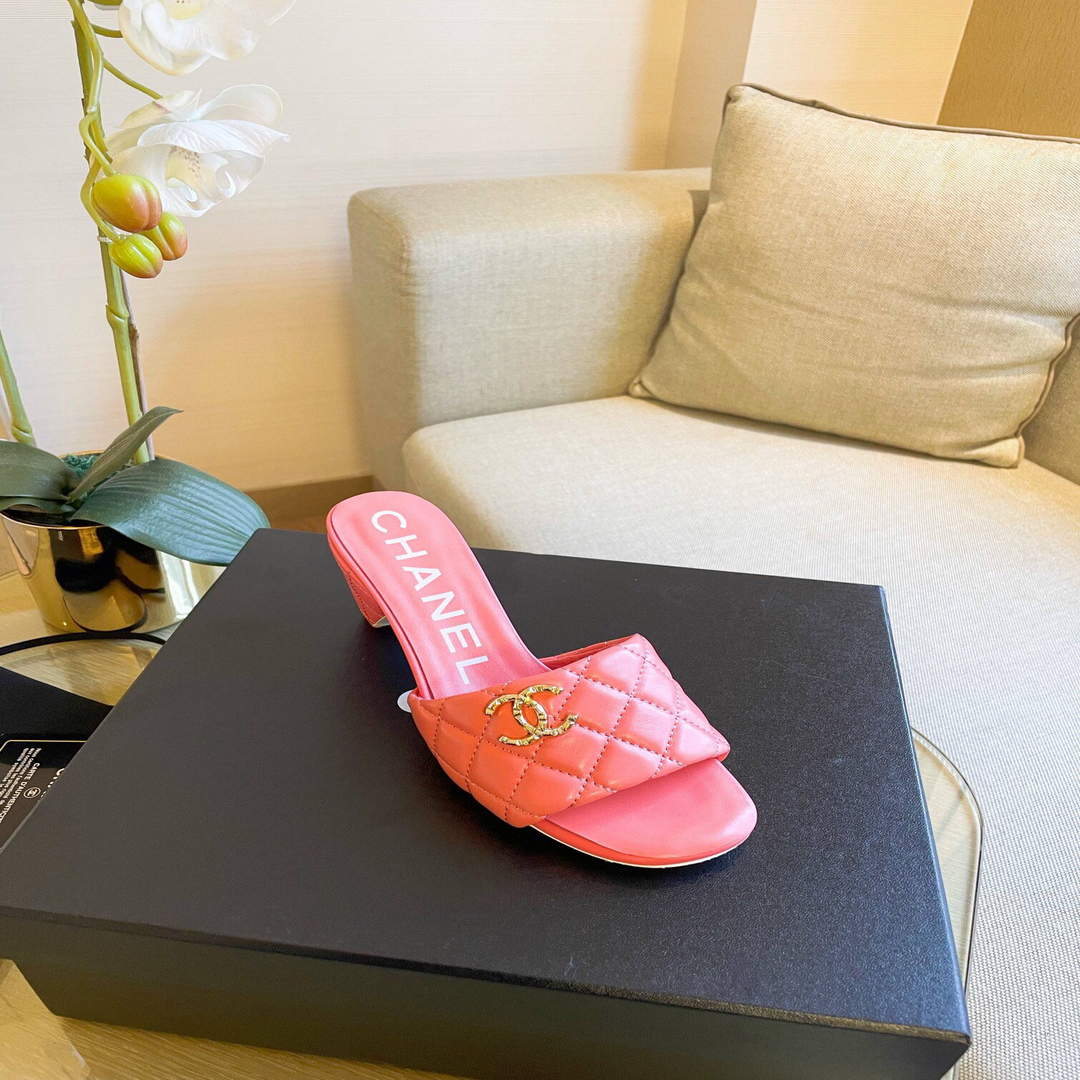 Chanel Women's Sandals Chanel Slippers Lambskin Heel 70mm C90183