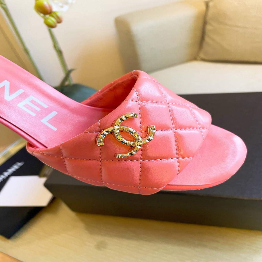 Chanel Women's Sandals Chanel Slippers Lambskin Heel 70mm C90183
