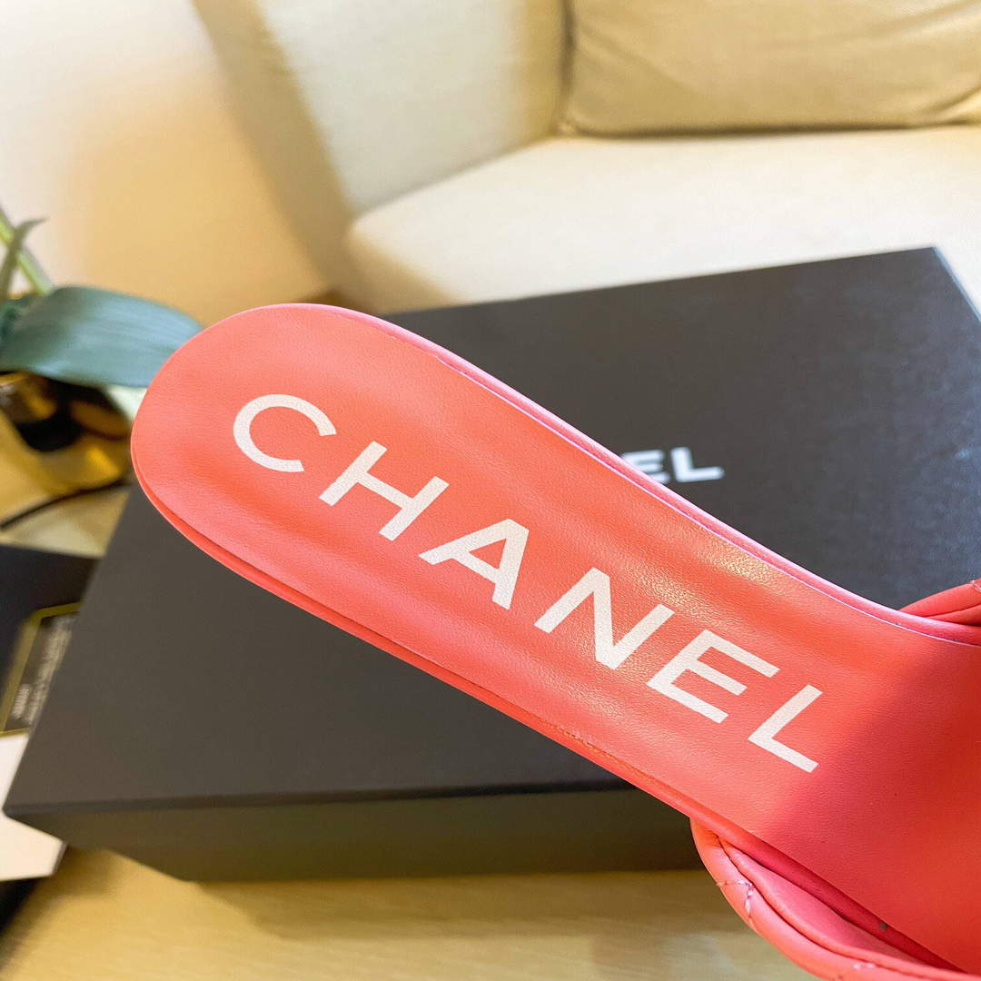 Chanel Women's Sandals Chanel Slippers Lambskin Heel 70mm C90183