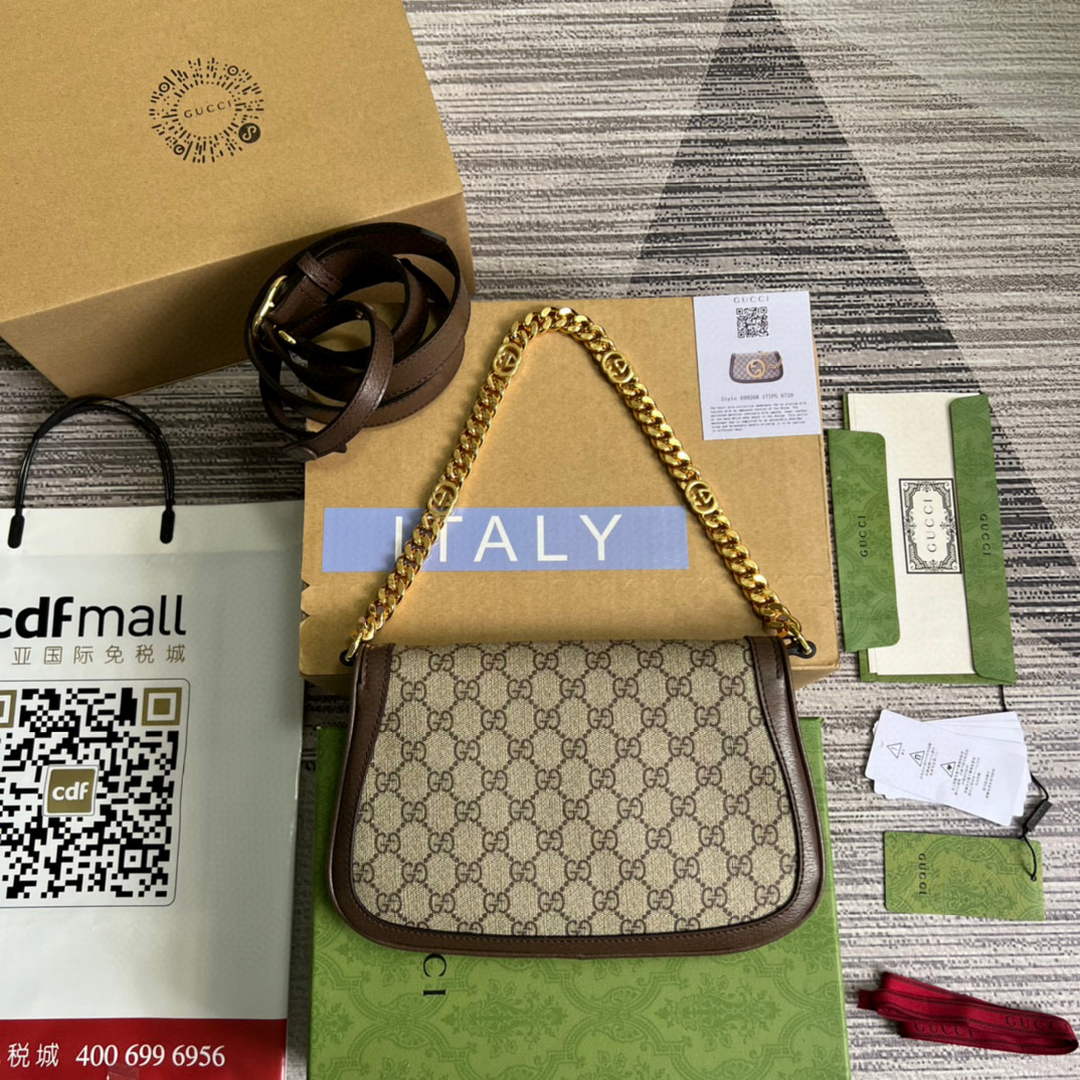 Gucci 699268 Blondie shoulder bag Beige and ebony GG Supreme canvas