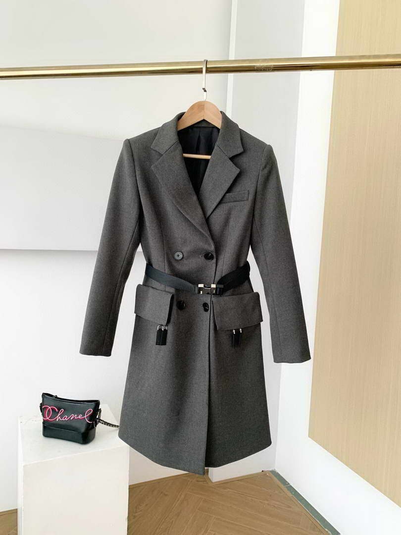 Prada Women's Clothing Single-Breasted Jacket Gray 88031