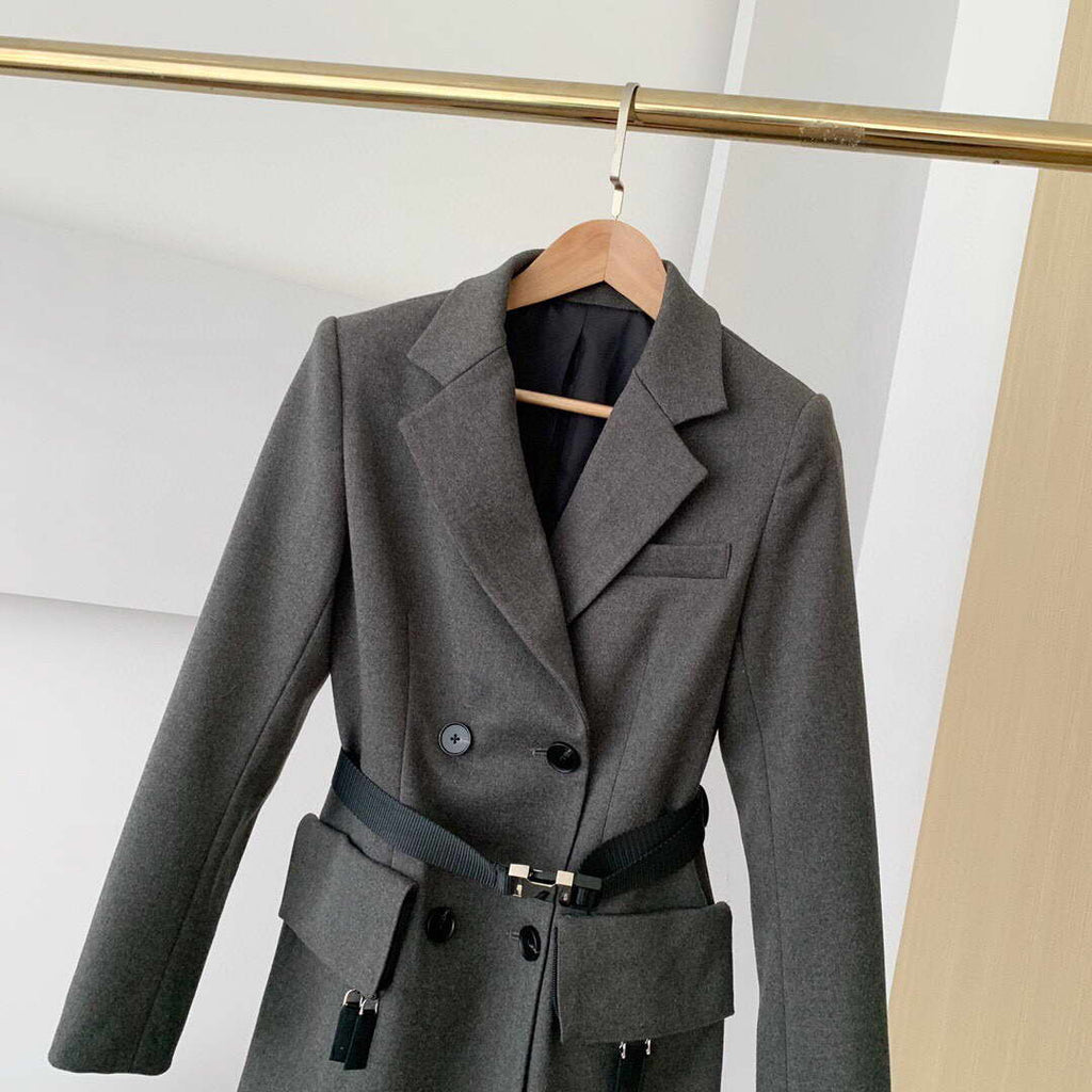 Prada Women's Clothing Single-Breasted Jacket Gray 88031