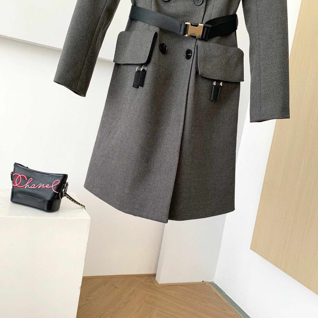 Prada Women's Clothing Single-Breasted Jacket Gray 88031