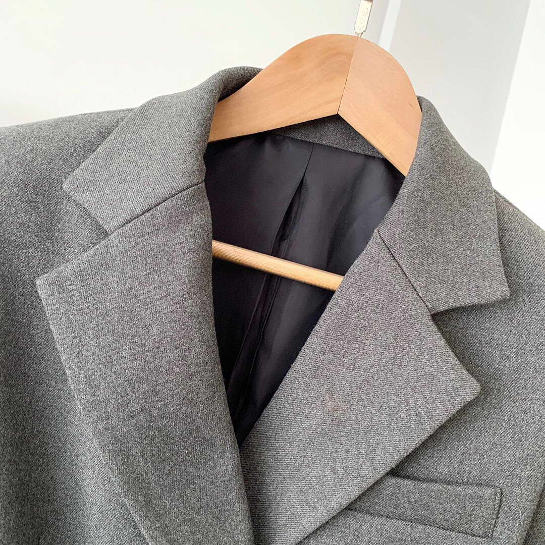 Prada Women's Clothing Single-Breasted Jacket Gray 88031