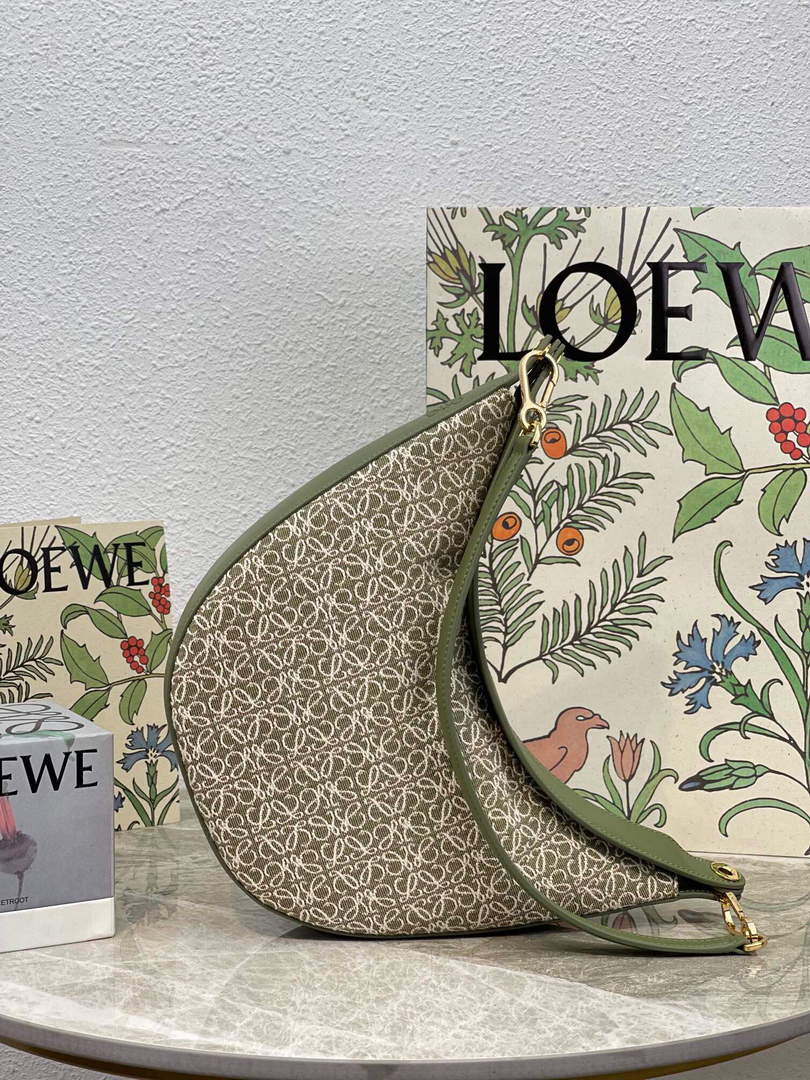 LOEWE A923PL9X01 Luna bag in Anagram jacquard and classic calfskin Green