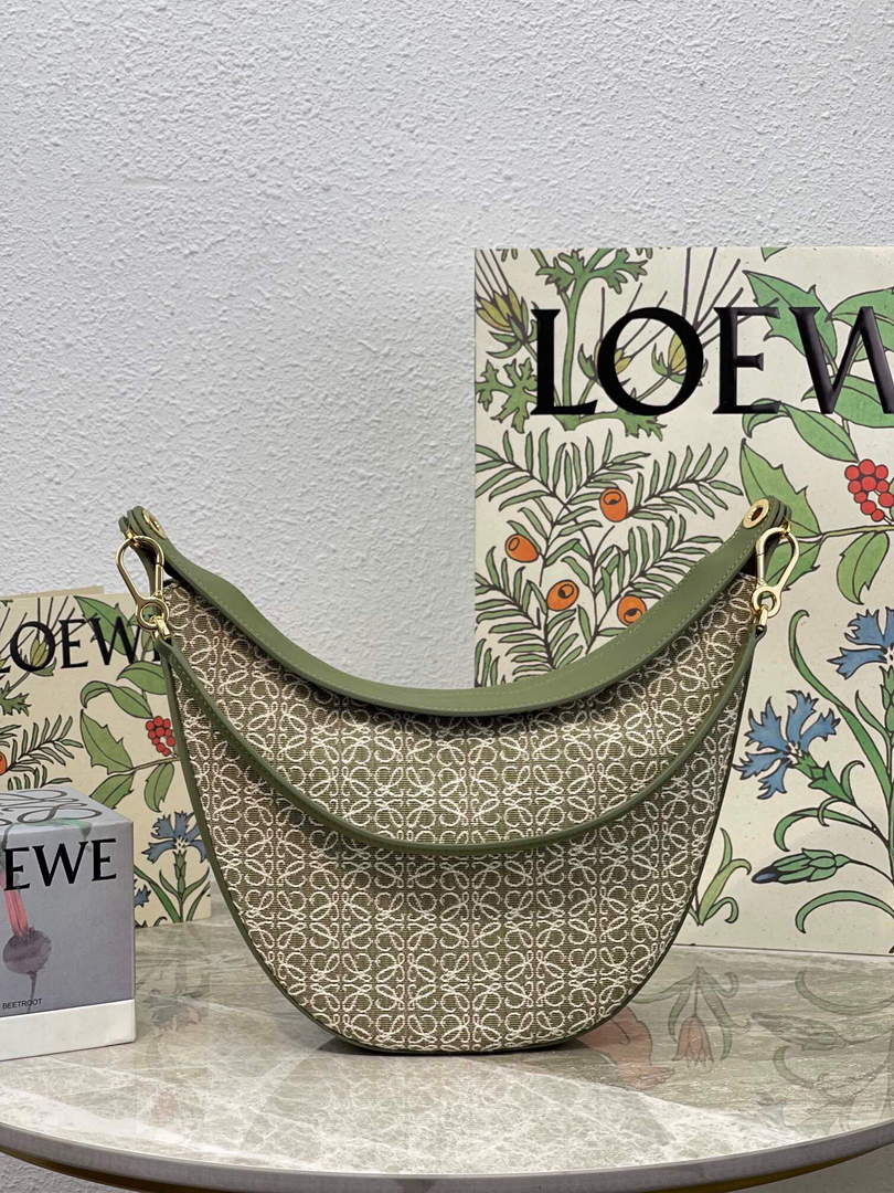 LOEWE A923PL9X01 Luna bag in Anagram jacquard and classic calfskin Green