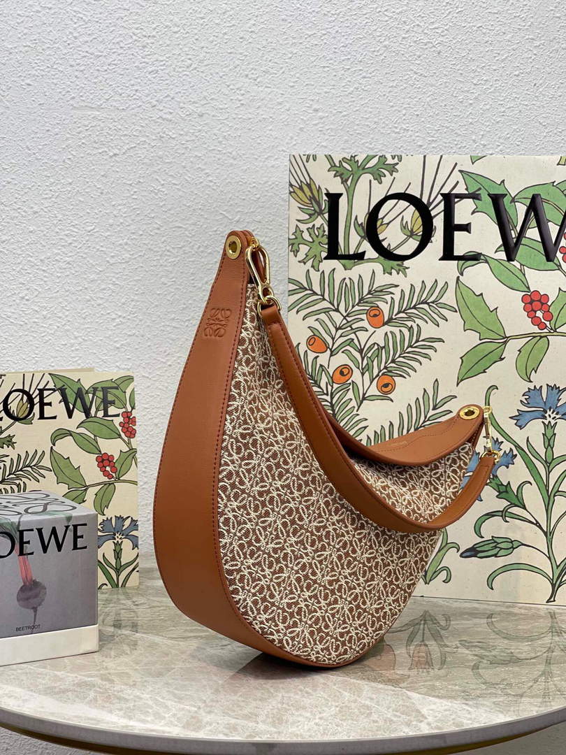 LOEWE A923PL9X01 Luna bag in Anagram jacquard and classic calfskin Tan/Pecan - Default Title - View 1
